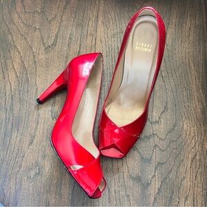 Stuart Weitzman Red Peep-Toe Heels